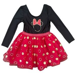 Disney Junior Minnie Mouse leotard fit & flare long sleeve dress size 3T red